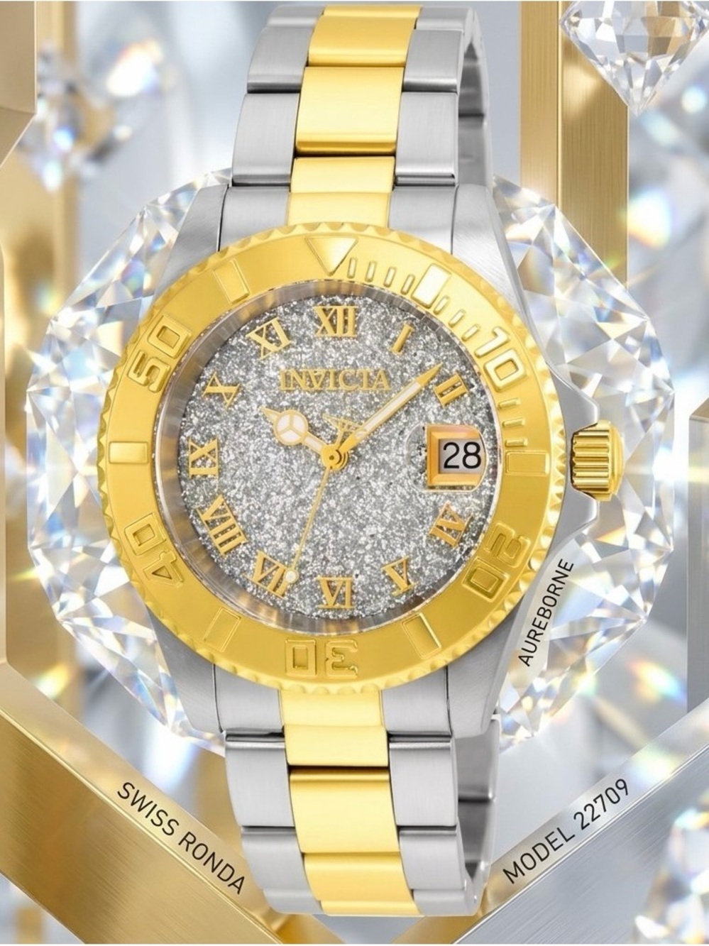Invicta Collectors Diver- Aureborne Swiss Ronda Two Tone FLOODED DIAL Watch 40MM